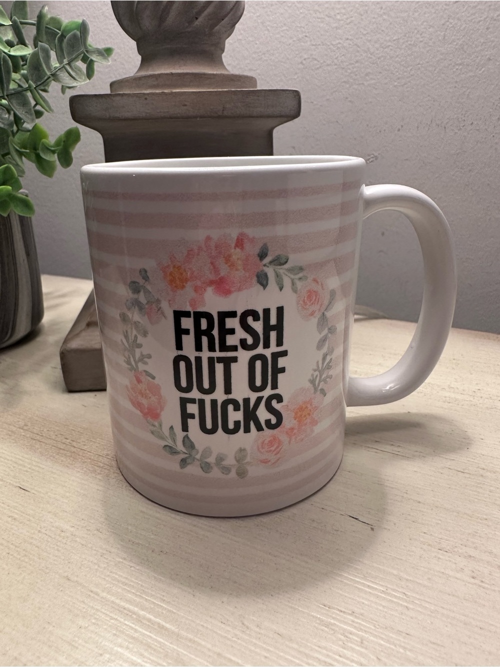 Ceramic Pink Floral 'Fresh Out of Fucks' Coffee Mug
